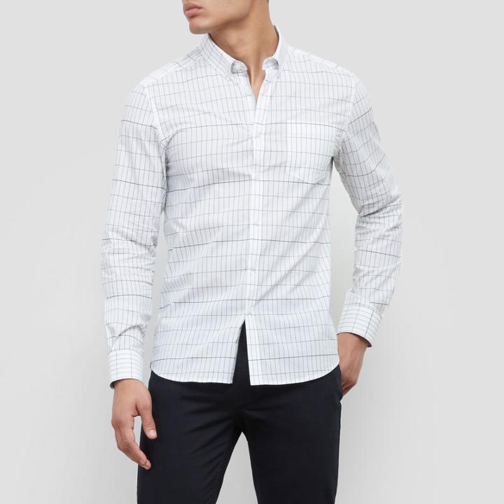 Kenneth Cole New York Long-sleeve Stretch Grid Print Shirt - White