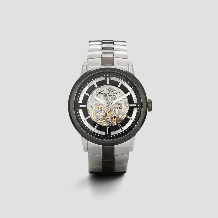 Kenneth Cole New York Automatic Watch With Silvertone And Black Hardware - Neutral