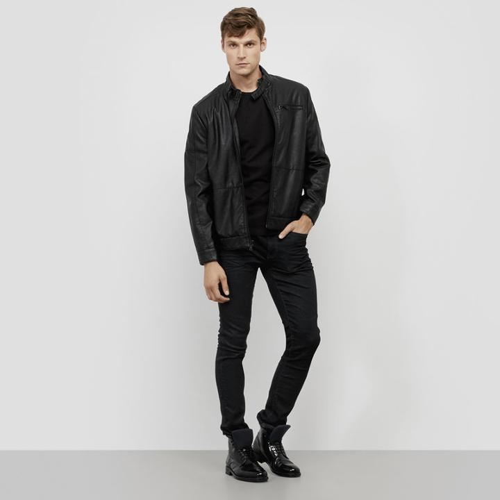 Reaction Kenneth Cole Stand Collar Moto Jacket - Black