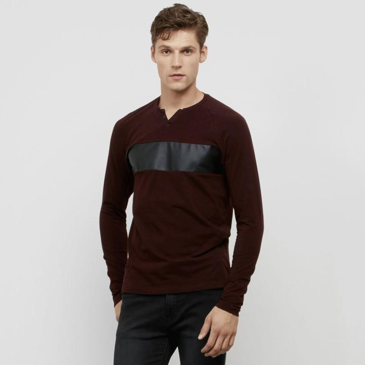 Reaction Kenneth Cole Faux Leather Stripe Henley - Merlot