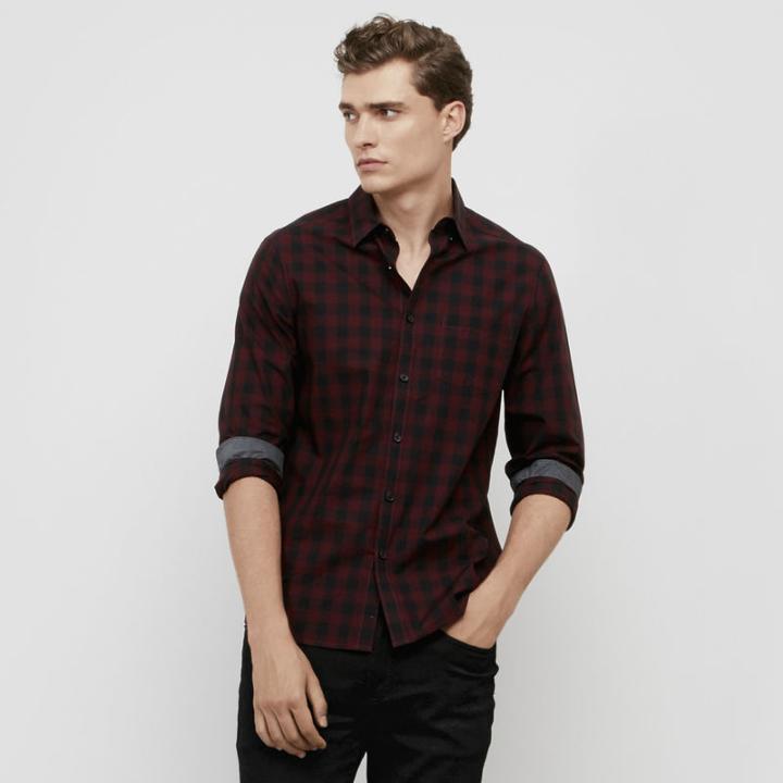 Kenneth Cole New York Tonal Plaid Button Front Shirt - Sedonaredcmb