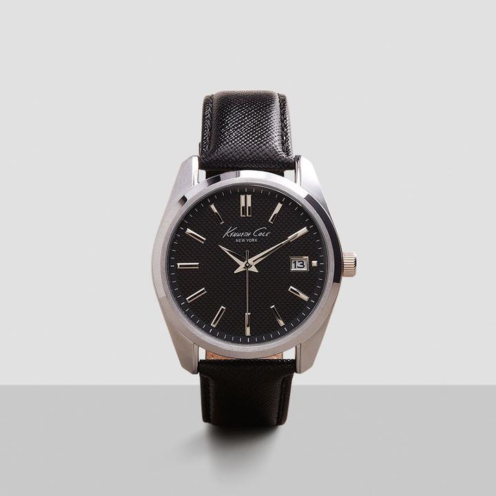Kenneth Cole New York Silver Watch With Black Dial And Strap - Neutral