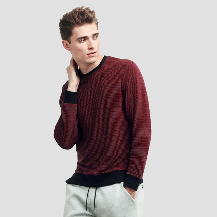 Kenneth Cole New York Long-sleeve Textured Crewneck With Side Zipper - Cabernet