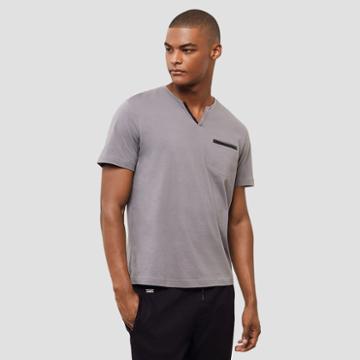 Reaction Kenneth Cole Short-sleeve Henley With Faux-leather Trim - Dim Grey