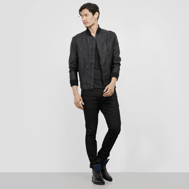 Reaction Kenneth Cole Seamed Faux Leather Bomber - Black