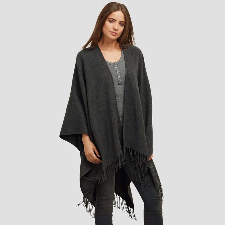 Kenneth Cole New York Fringe Ruana Wrap Scarf - 017 Grey