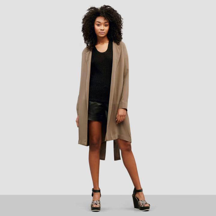 Kenneth Cole Black Label Silk Trench Coat - Truffle