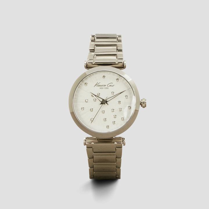 Kenneth Cole New York Scattered Stone Accent Silvertone Link Watch - Neutral