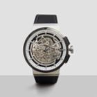 Kenneth Cole New York Silver Skeleton-dial Watch With Black Leather Strap - Neutral