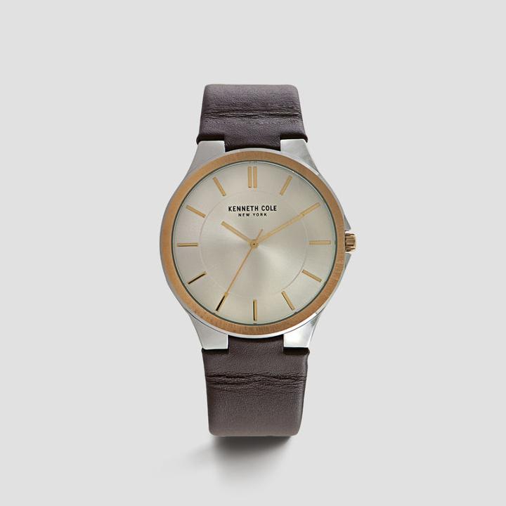 Kenneth Cole New York Slim Dark Brown Leather Strap Watch - Neutral
