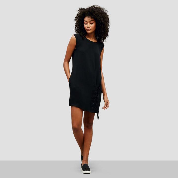 Kenneth Cole Black Label Silk Lace-up Dress - Black