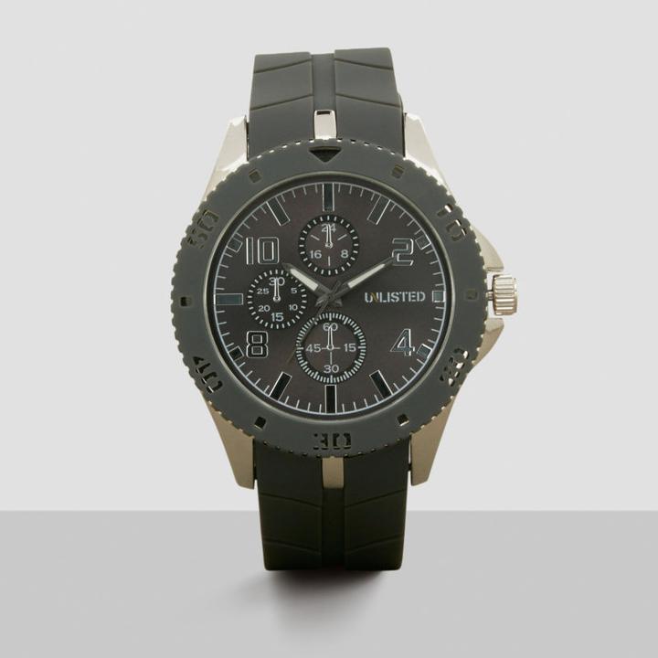 Unlisted, A Kenneth Cole Production Silvertone Green Accent Watch With Plastic Strap - Neutral