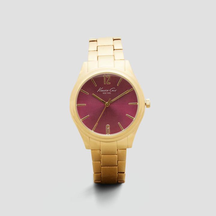 Kenneth Cole New York Goldtone Magenta Accent Stainless Steel Link Watch - Neutral