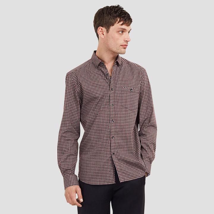 Kenneth Cole New York Long-sleeve Gingham Shirt - Maroon