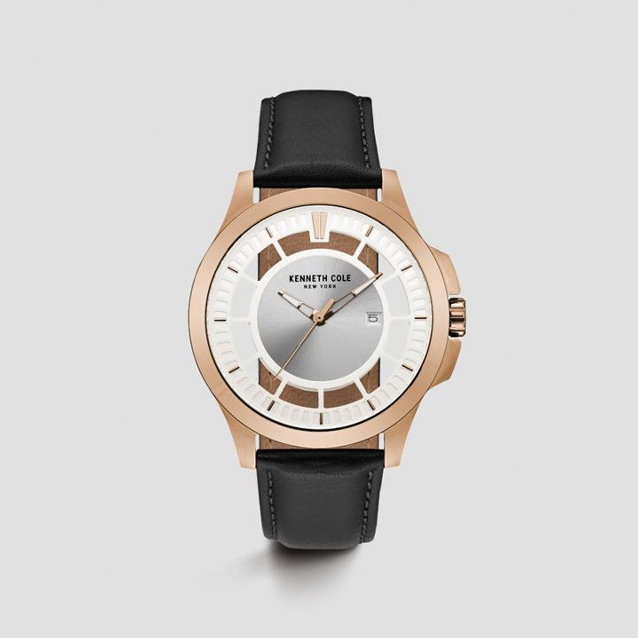 Kenneth Cole New York Rose Goldtone Transparent Watch With Black Leather Strap - Neutral