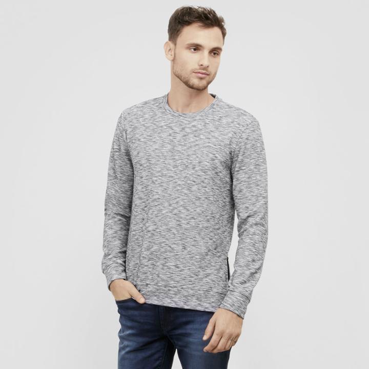 Kenneth Cole New York Side-zip Spaced Dye Crewneck - Heather Grey