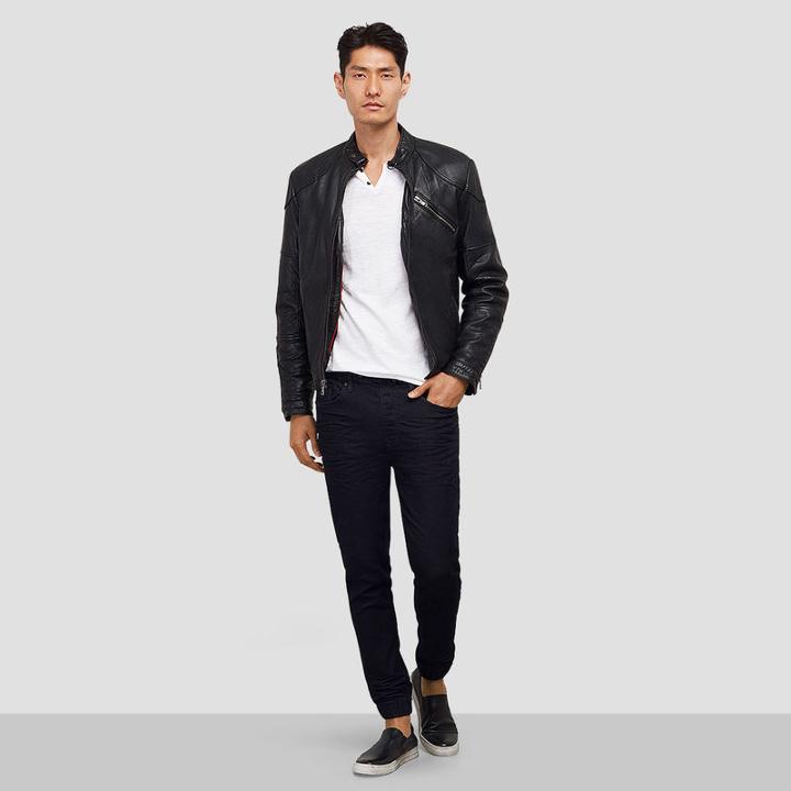 Kenneth Cole New York Leather Moto Jacket - Black