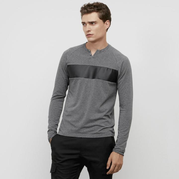 Reaction Kenneth Cole Faux Leather Stripe Henley - Flannel Heat