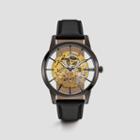 Kenneth Cole New York Black Leather Strap Skeleton Dial Watch - Neutral