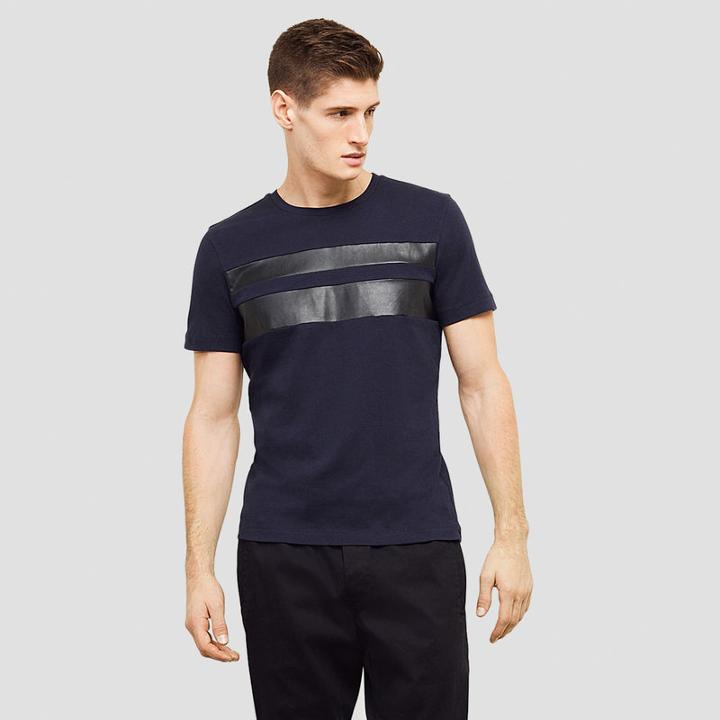 Reaction Kenneth Cole Short-sleeve Crewneck With Faux-leather Stripes - Indigo