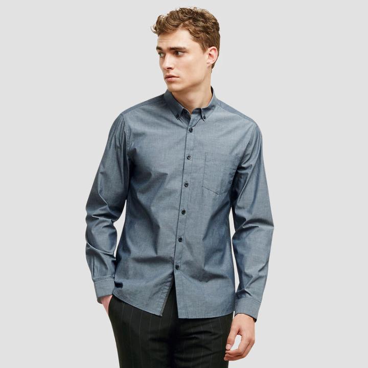 Kenneth Cole New York Long-sleeve Contrast Button-down Shirt - Smokeyblu Cb