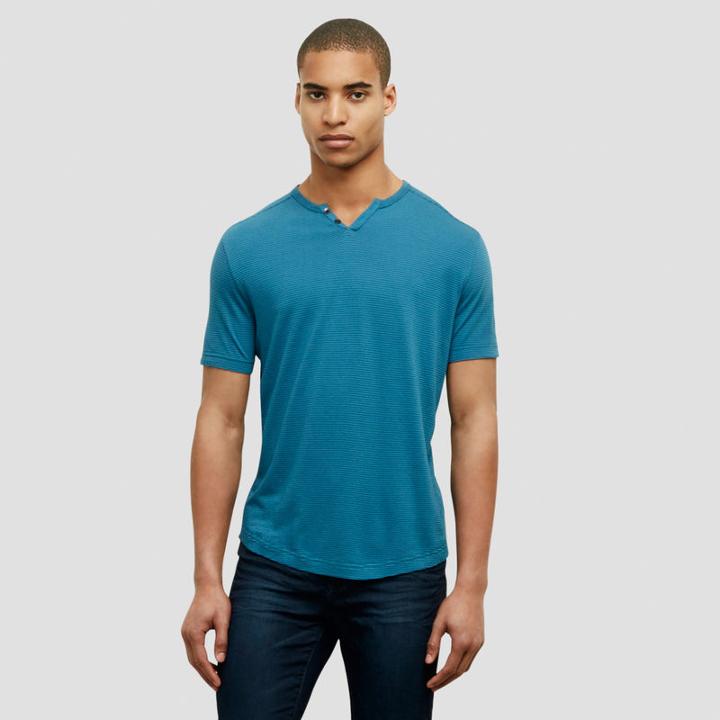 Reaction Kenneth Cole Short-sleeve Jersey Stripe Henley - Harbor Bay