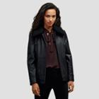 Kenneth Cole Black Label Leather Jacket With Shearling Collar - Black