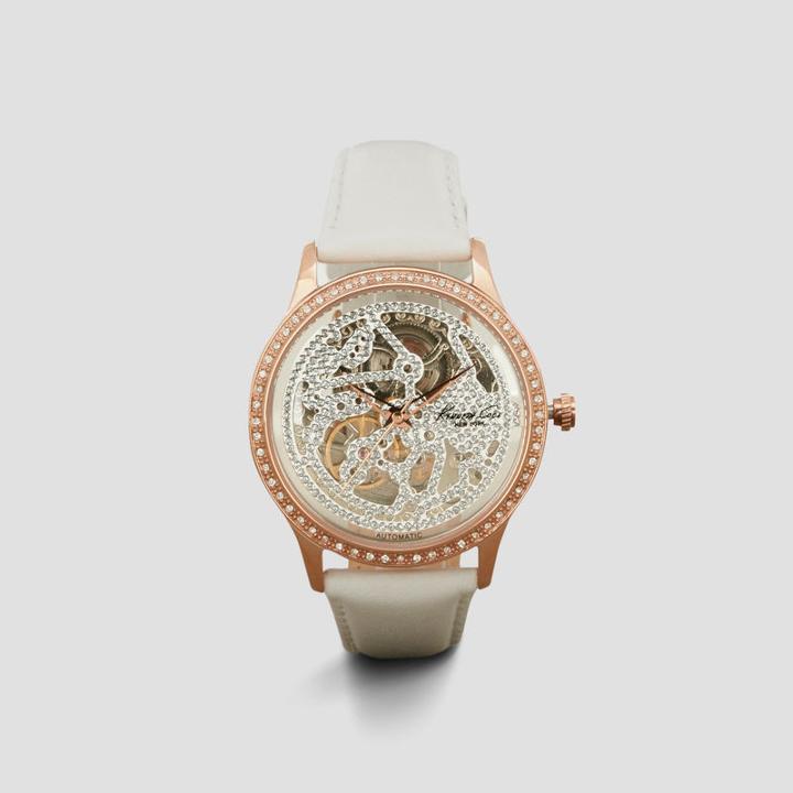 Kenneth Cole New York Rose Goldtone Pave Rhinestone Skeleton Watch - Neutral