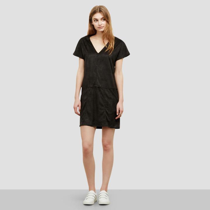 Kenneth Cole New York Faux Suede V-neck Dress - Black