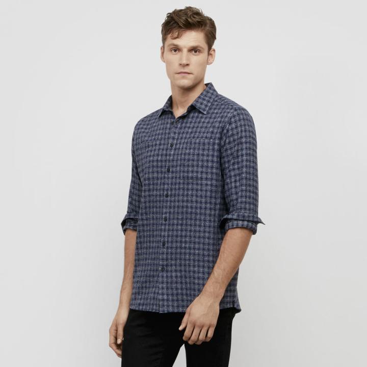 Kenneth Cole New York Heathered Plaid Button Front Shirt - Nightshde Cm