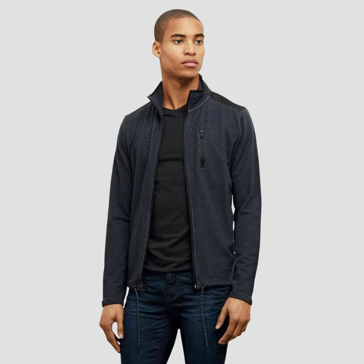 Kenneth Cole New York Terry Zip Mock-neck Sweater - Indigo