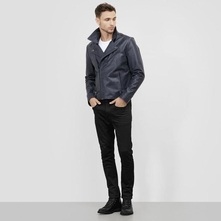 Kenneth Cole Black Label Belted Leather Moto Jacket - Indigo