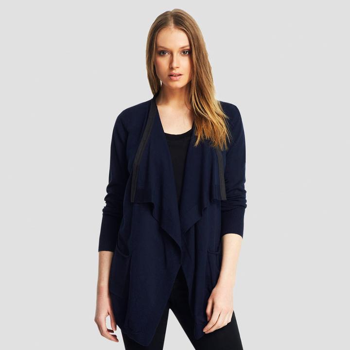 Kenneth Cole New York Draped Cardigan With Faux-leather Trim - Indigo Ink