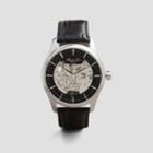 Kenneth Cole New York Silver Skeleton-dial Watch With Croco-leather Strap - Neutral