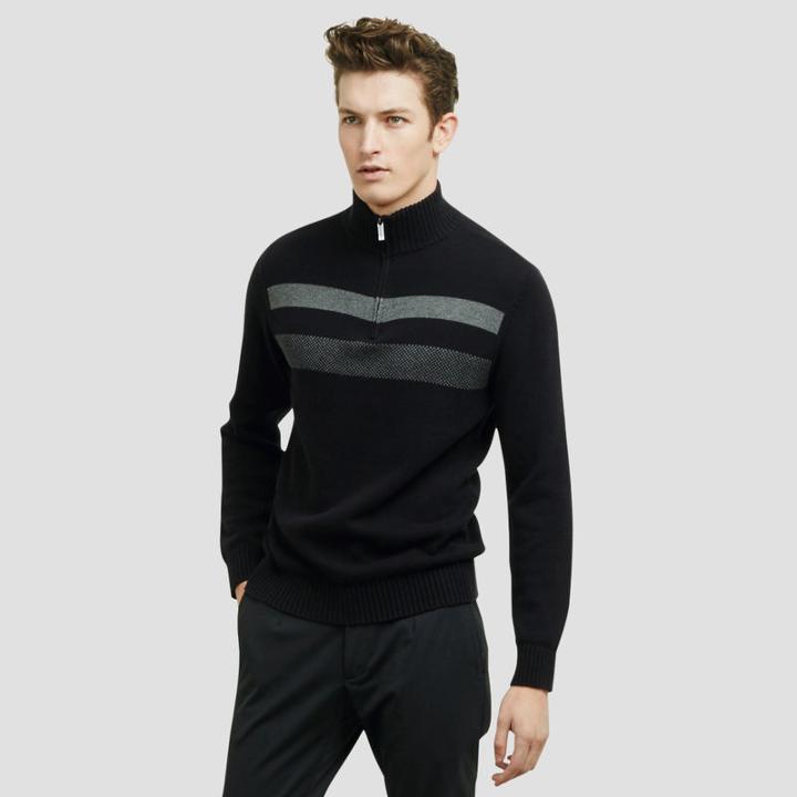 Reaction Kenneth Cole Half-zip Stripe Mockneck Pullover - Black