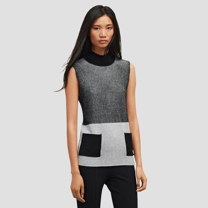 Kenneth Cole New York Sleeveless Mock Neck Sweater - Black/white