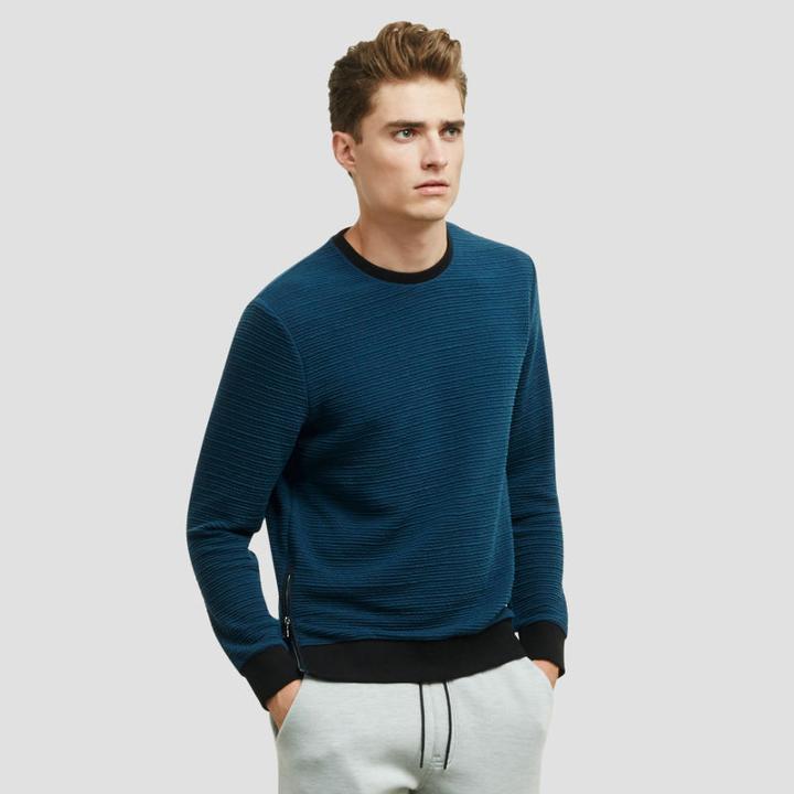 Kenneth Cole New York Long-sleeve Textured Crewneck With Side Zipper - Dark Ocean