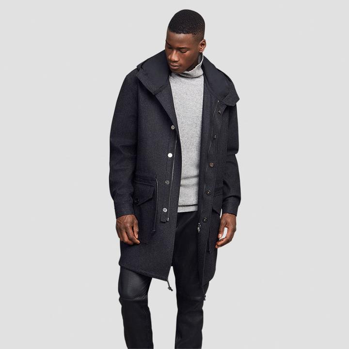 Kenneth Cole Black Label Flannel Drawstring Coat - Charcoal Cb