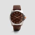 Kenneth Cole New York Silver Watch With Brown Dial And Leather Strap - Neutral