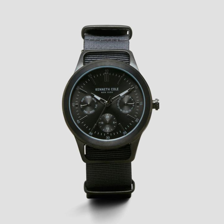 Kenneth Cole New York Gunmetal Watch With Grosgrain Strap - Neutral