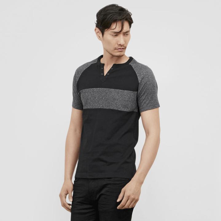 Reaction Kenneth Cole Short-sleeve Grommet Striped Henley - White