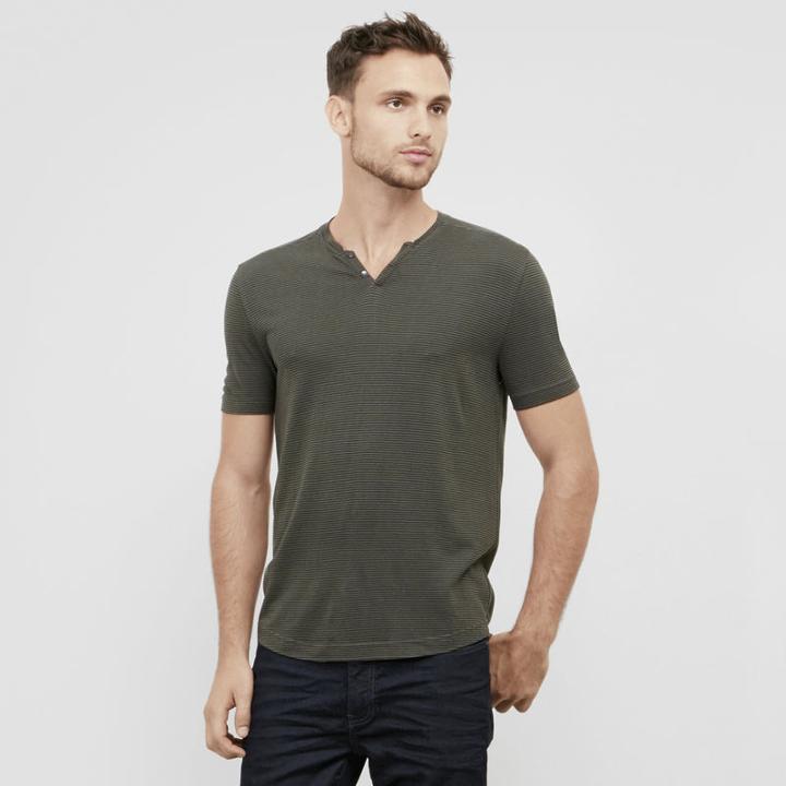 Kenneth Cole New York Short-sleeve Striped Henley - Army Green