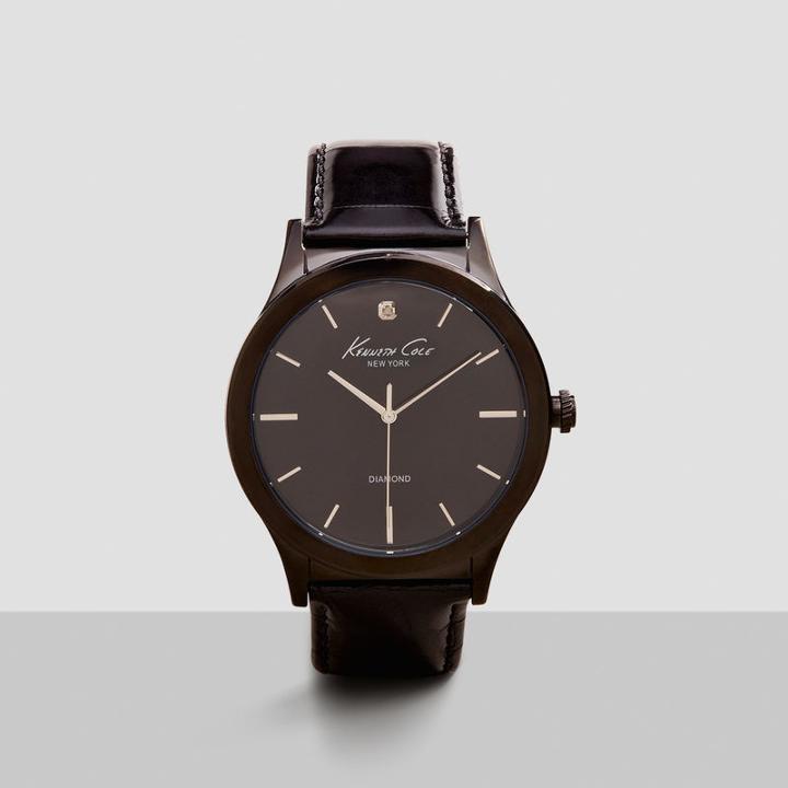 Kenneth Cole New York Black Watch With Black Dial And Leather Strap - Neutral