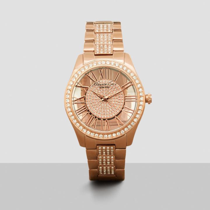 Kenneth Cole New York Rose Goldtone Pave Rhinestone Transparent Link Watch - Neutral