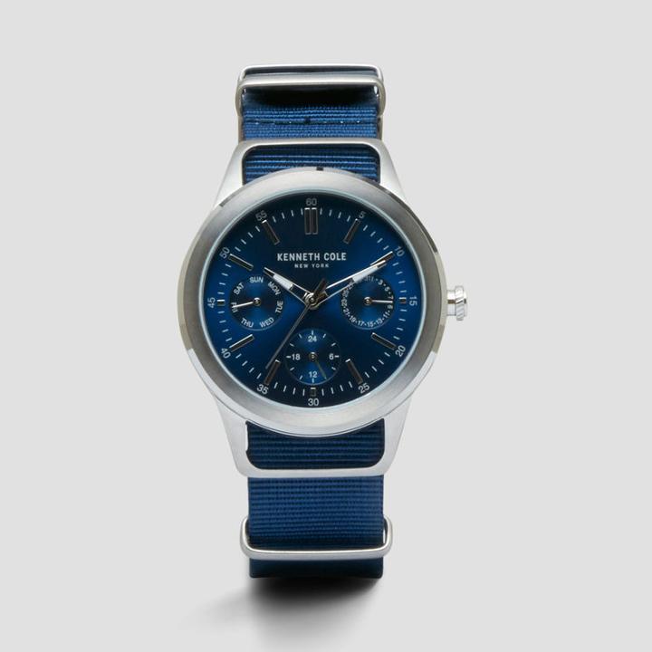 Kenneth Cole New York Silvertone Watch With Grosgrain Strap - Neutral