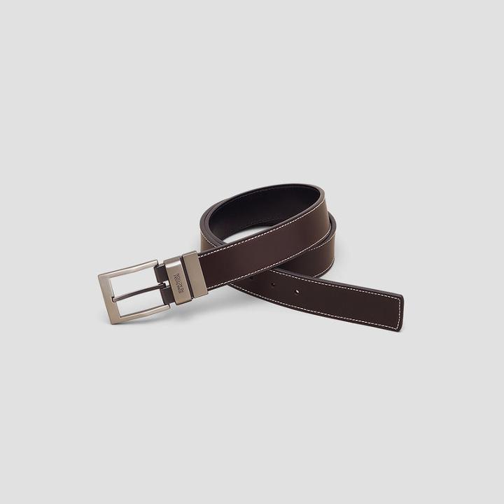 Kenneth Cole New York Brown Leather Belt With Contrast Stitching - Brown/black