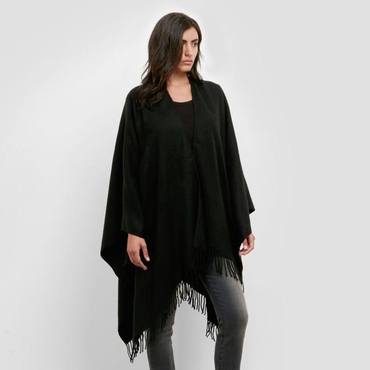 Kenneth Cole New York Fringe Ruana Wrap Scarf - 019 Black