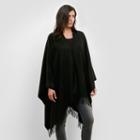 Kenneth Cole New York Fringe Ruana Wrap Scarf - 019 Black