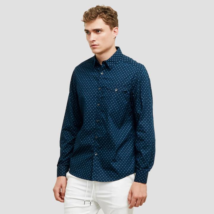 Reaction Kenneth Cole Diamond Print Button-front Shirt - Indigo