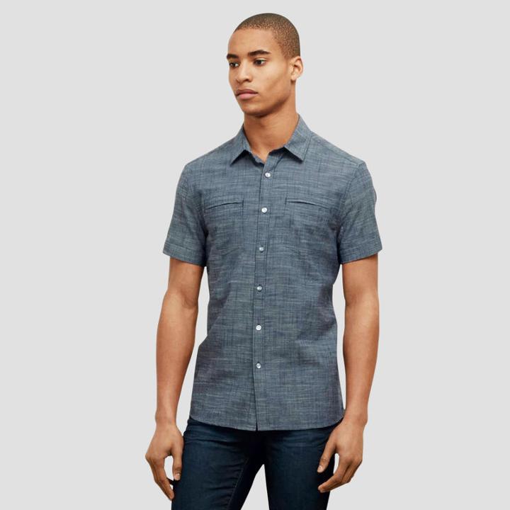 Reaction Kenneth Cole Short Sleeve Chambray Shirt - Indigo